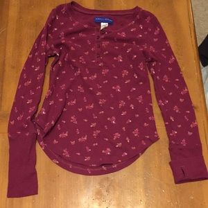 thermal burgundy with flowers shirt